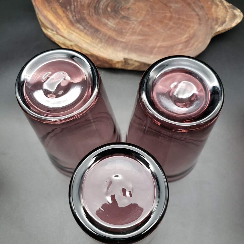 Vintage Amethyst Glass Tumbler Glasses Set of 3 Hand Blown Style 6” - Picture 3 of 8